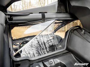 SuperATV rear windshield on a Can-Am Maverick R, mounted view