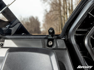 SuperATV rear windshield on a Can-Am Maverick R, hardware detail