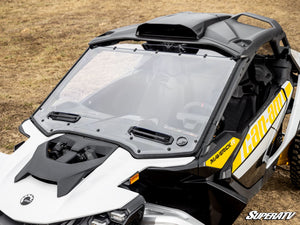 SuperATV vented full windshield on a Can-Am Maverick R, installed close-up