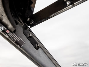 SuperATV vented full windshield on a Can-Am Maverick R, detail view