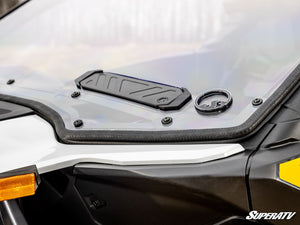 SuperATV vented full windshield on a Can-Am Maverick R, hardware detail