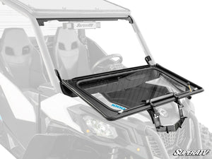 SuperATV flip down glass windshield on a Can-Am Maverick Sport, front view