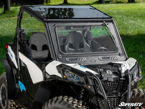 SuperATV flip down glass windshield on a Can-Am Maverick Sport, cab view