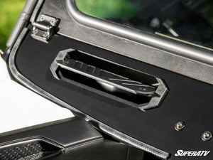 SuperATV flip down glass windshield on a Can-Am Maverick Sport, hardware detail