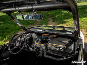SuperATV flip down glass windshield on a Can-Am Maverick Sport, profile view