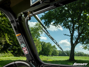 SuperATV flip down glass windshield on a Can-Am Maverick Sport, top view