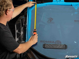 SuperATV custom cage windshield kit for a Can-Am Maverick X3, cab view