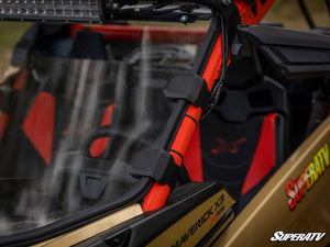 SuperATV full polycarbonate windshield on a Can-Am Maverick X3, installed close-up