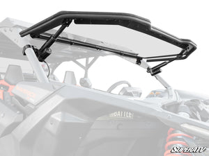 SuperATV MaxDrive Power Flip windshield on a Can-Am Maverick X3, front view