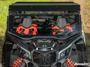 SuperATV MaxDrive Power Flip windshield on a Can-Am Maverick X3, side view