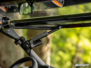 SuperATV MaxDrive Power Flip windshield on a Can-Am Maverick X3, hardware detail