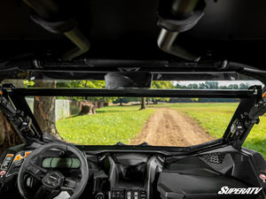 SuperATV MaxDrive Power Flip windshield on a Can-Am Maverick X3, top view