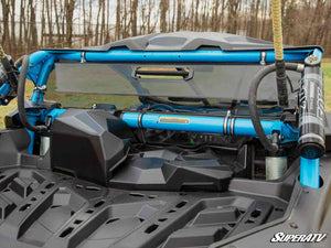 SuperATV rear vented windshield on a Can-Am Maverick X3, cab view