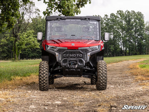 SuperATV flip windshield on a CFMOTO U10 Pro, angle view