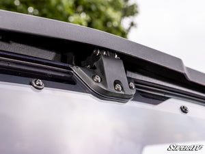 SuperATV flip windshield on a CFMOTO U10 Pro, hardware detail