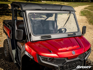 SuperATV glass windshield on a CFMOTO U10 Pro, installed close-up
