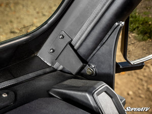 SuperATV glass windshield on a CFMOTO U10 Pro, hardware detail