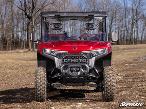 SuperATV half windshield on a CFMOTO U10 Pro, detail view