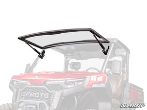 SuperATV MaxDrive power flip windshield on a CFMOTO U10 Pro, front view