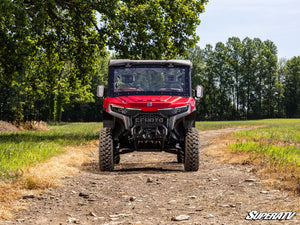 SuperATV MaxDrive power flip windshield on a CFMOTO U10 Pro, angle view