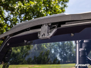SuperATV MaxDrive power flip windshield on a CFMOTO U10 Pro, cab view