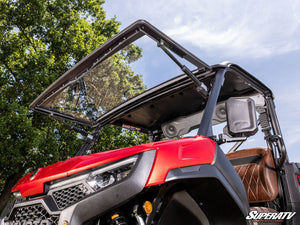 SuperATV MaxDrive power flip windshield on a CFMOTO U10 Pro, detail view