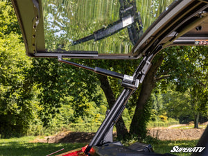 SuperATV MaxDrive power flip windshield on a CFMOTO U10 Pro, alternate angle
