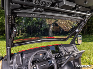 SuperATV MaxDrive power flip windshield on a CFMOTO U10 Pro, hardware detail