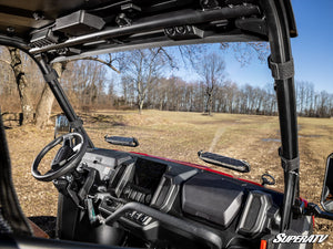 SuperATV vented full windshield on a CFMOTO U10 Pro, installed close-up