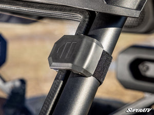 SuperATV vented full windshield on a CFMOTO U10 Pro, detail view