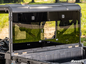 SuperATV glass sliding rear windshield on a CFMOTO UForce 1000, installed close-up