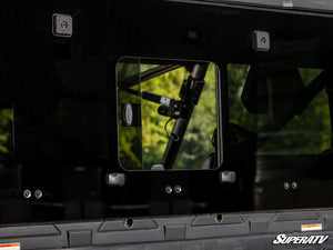 SuperATV glass sliding rear windshield on a CFMOTO UForce 1000, detail view