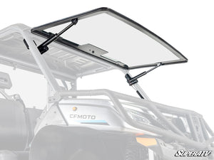 SuperATV MaxDrive power flip glass windshield on a CFMOTO UForce 1000, front view