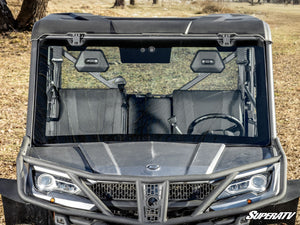 SuperATV MaxDrive power flip glass windshield on a CFMOTO UForce 1000, side view