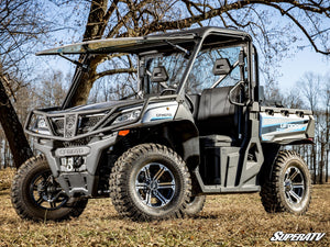 SuperATV MaxDrive power flip glass windshield on a CFMOTO UForce 1000, cab view