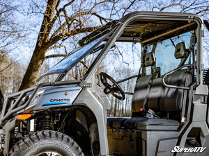 SuperATV MaxDrive power flip glass windshield on a CFMOTO UForce 1000, detail view