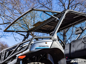SuperATV MaxDrive power flip glass windshield on a CFMOTO UForce 1000, mounted view