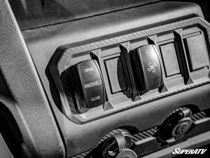 SuperATV MaxDrive power flip glass windshield on a CFMOTO UForce 1000, profile view