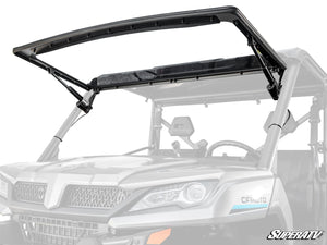 SuperATV MaxDrive power flip windshield on a CFMOTO UForce 1000, front view