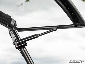 SuperATV MaxDrive power flip windshield on a CFMOTO UForce 1000, angle view