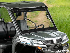 SuperATV MaxDrive power flip windshield on a CFMOTO UForce 1000, cab view