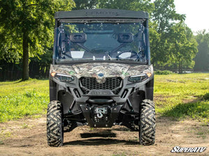 SuperATV flip windshield on a CFMOTO UForce 600, installed close-up