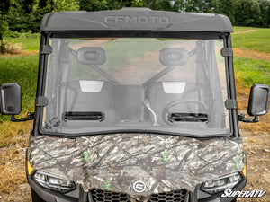 SuperATV vented full windshield on a CFMOTO UForce 600, installed close-up