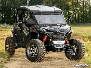 SuperATV flip windshield on a CFMOTO ZForce 800 Trail, side view