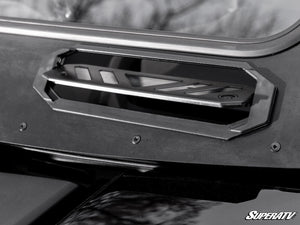 SuperATV glass windshield for the CFMOTO ZForce 800 Trail, installed close-up