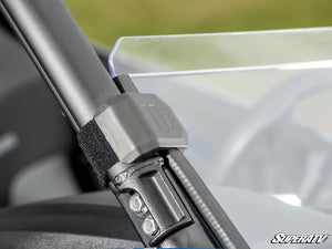 SuperATV half windshield on a CFMOTO ZForce 800 Trail, detail view