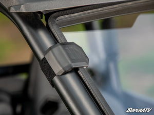 SuperATV vented full windshield on a CFMOTO ZForce 800 Trail, installed close-up