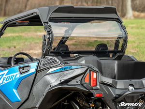 SuperATV rear windshield on a CFMOTO ZForce 950 Trail, installed close-up