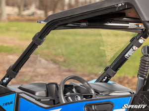 SuperATV full windshield on a CFMOTO ZForce 950 Trail, installed close-up
