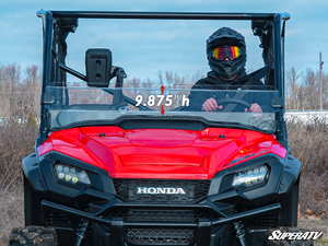SuperATV half windshield on a Honda Pioneer 1000, feature detail graphic